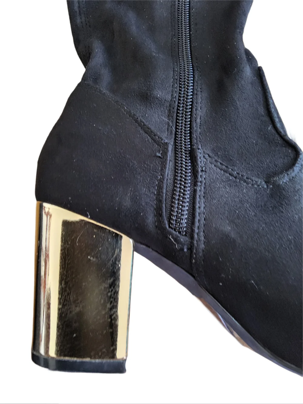 Justfab Black Over-the-Knee Boots with Gold Block Heel/Faux Suede